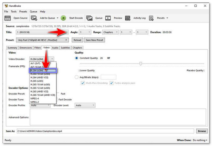 HandBrake convert H.265 to H.264