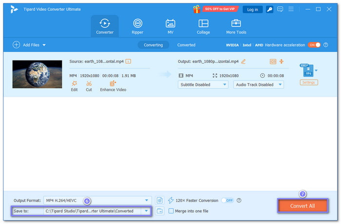 Start the H.265 to H.264 conversion