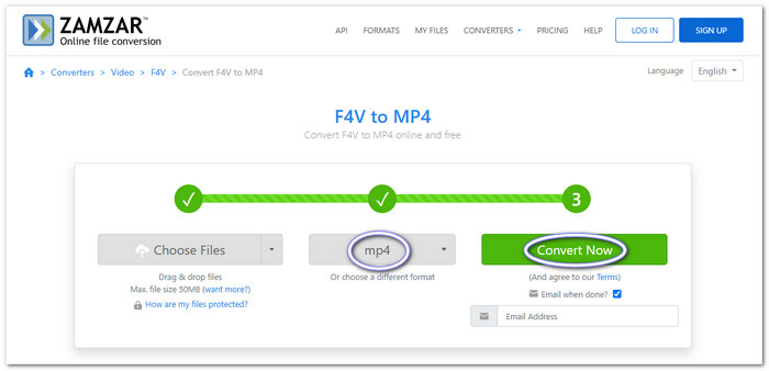 Zamzar Convert F4V to MP4 Free Online