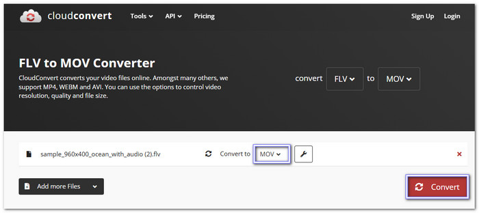 Cloudconvert Convert FLV to MOV Online