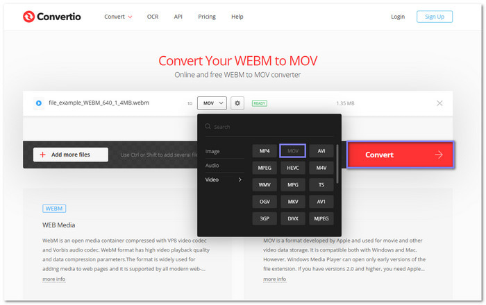 Convertio convert WebM to MOV
