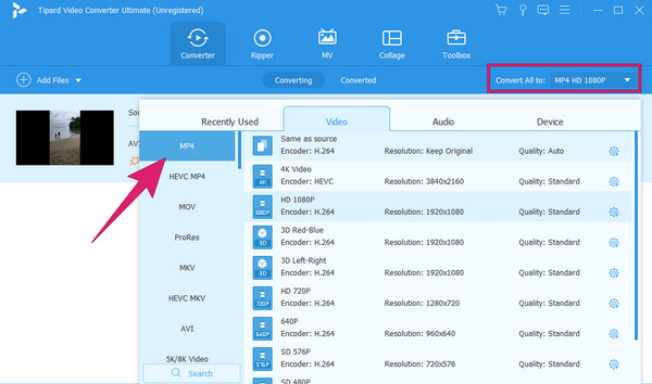 Converteer DNxHD Stel MP4 in