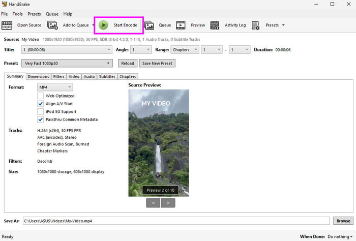 Start Encode Handbrake