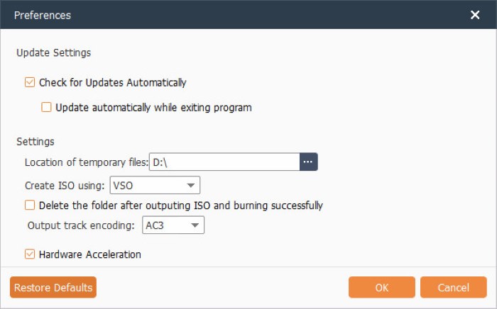 Preferences Window