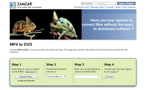 Zamzar Online MP4 naar dvd-converter