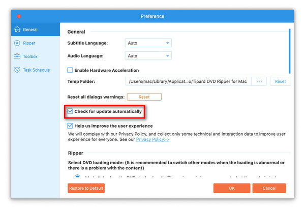 Kontroller opdatering automatisk