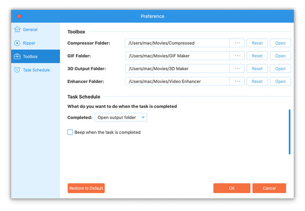 Toolbox delle preferenze