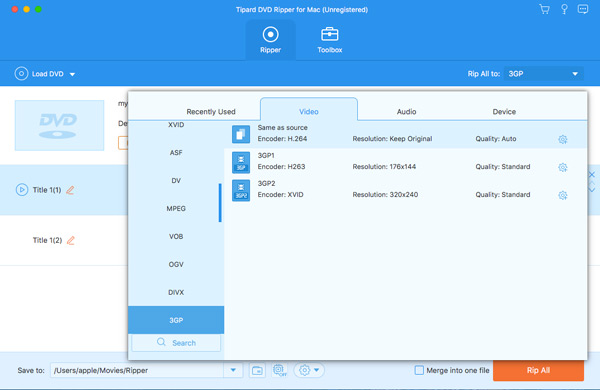 Seleziona il formato di output