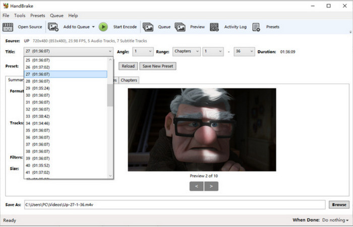 Scan DVD Title Handbrake