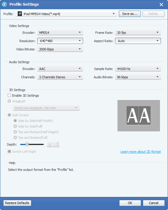 MP4 Profile Settings