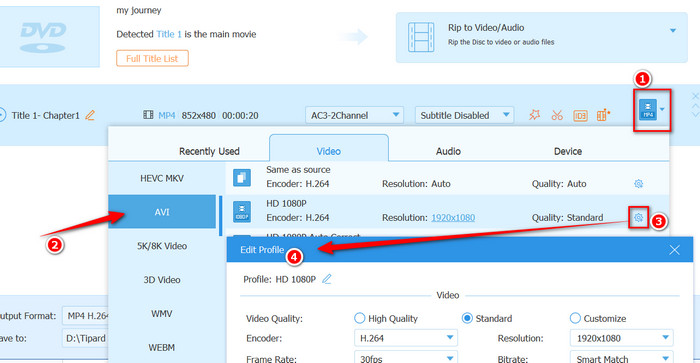 Select Format Create Profile