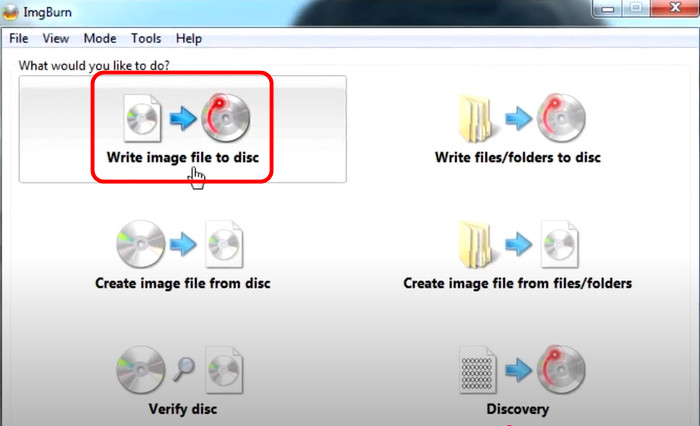 Write Image File Disc Option
