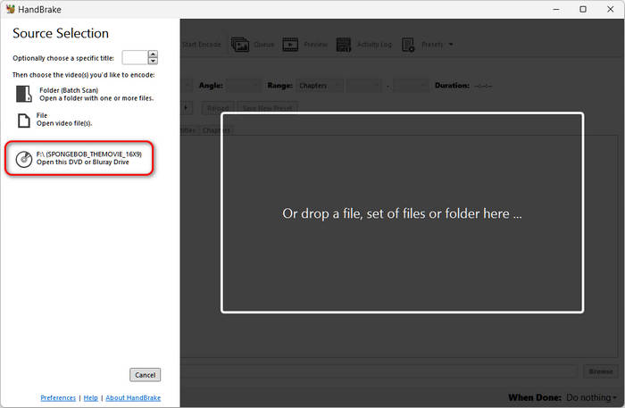 Load Your DVD to HandBrake