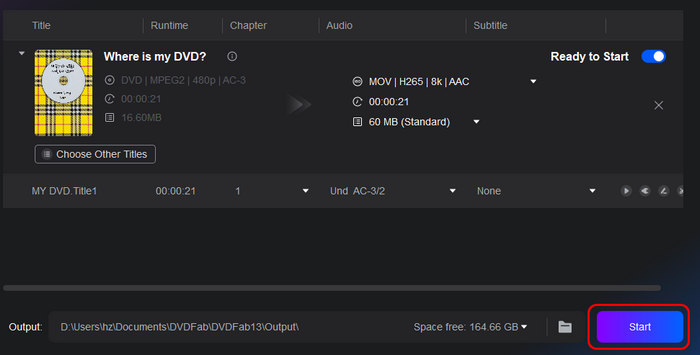 Convert DVD File to MOV in DVDFab