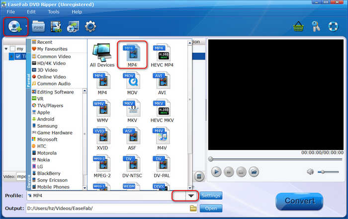 Select MP4 in EaseFab DVD Ripper