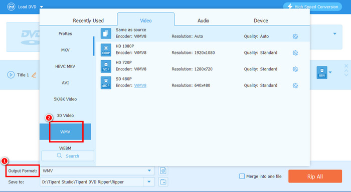 Output Fomrat WMV Tipard
