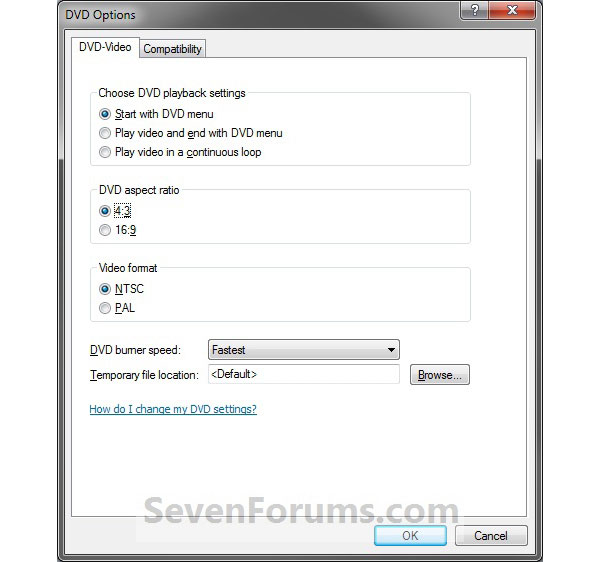 Settings for Output DVD