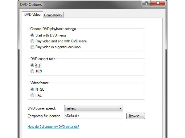 Settings for Output DVD