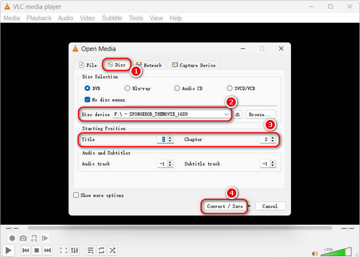 Load DVD in VLC