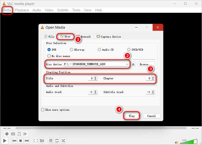 Play DVD in VLC