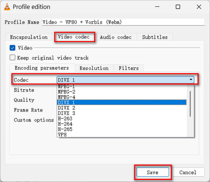 Choose Divx Codec