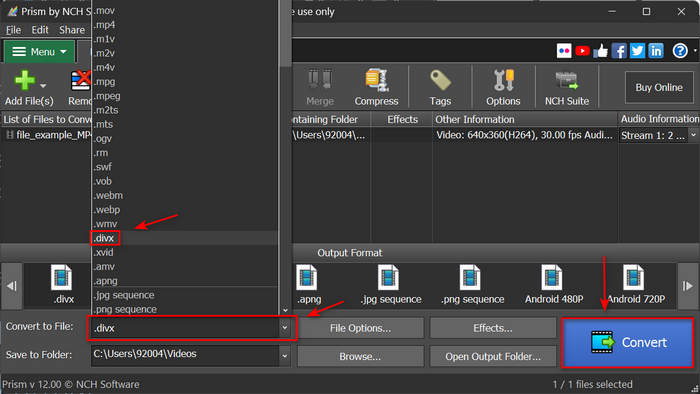 Convert DVD to Divx in Prism