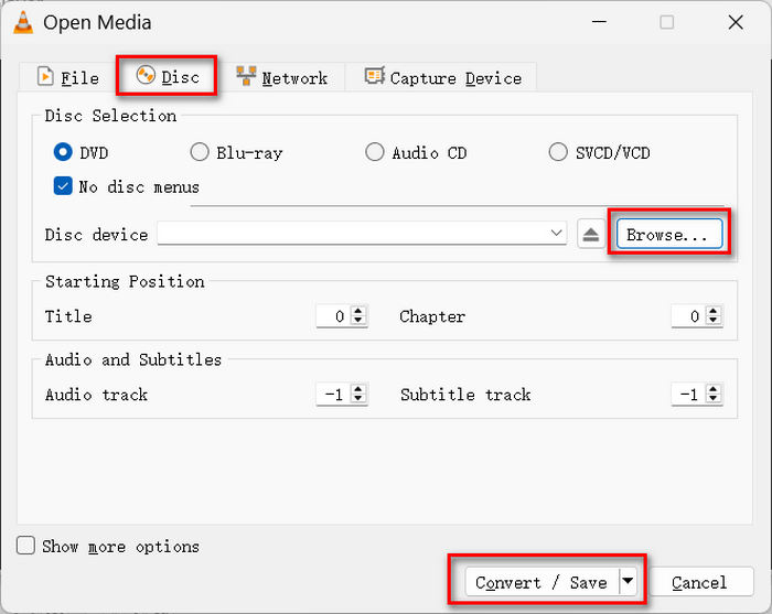 Load DVD in VLC