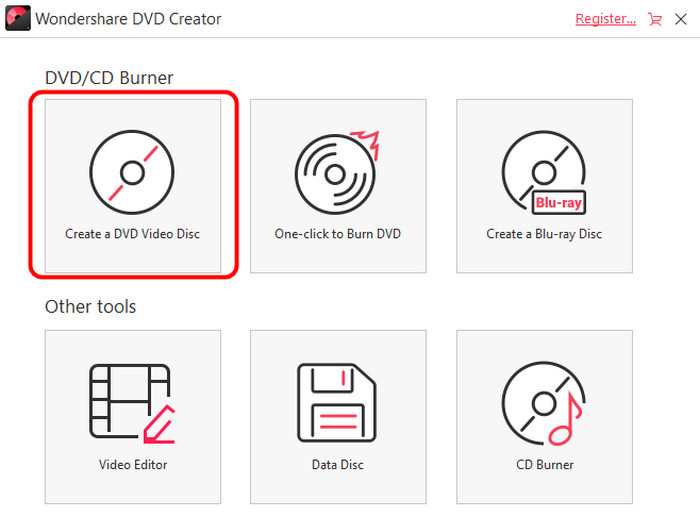 DVD機能の作成をクリック