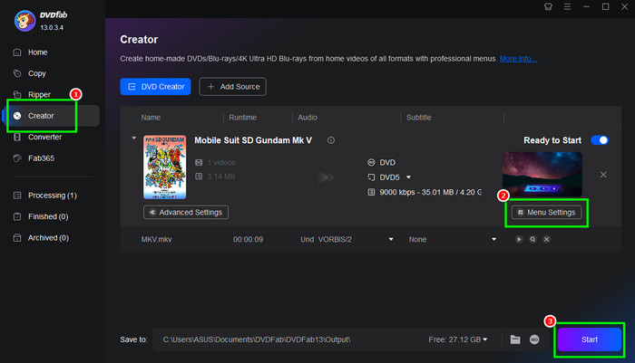 Graver un fichier MKV sur DVD avec DVDfab