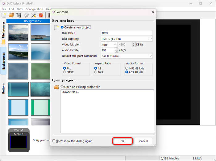 DVDstyler Create Project