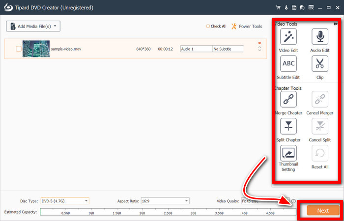 Editing Options Next Button