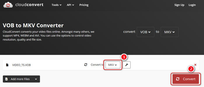 Rip DVD VOB File to MKV with CloudConvert