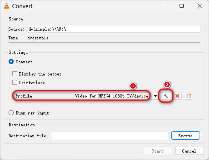 Select an Output Profile in VLC