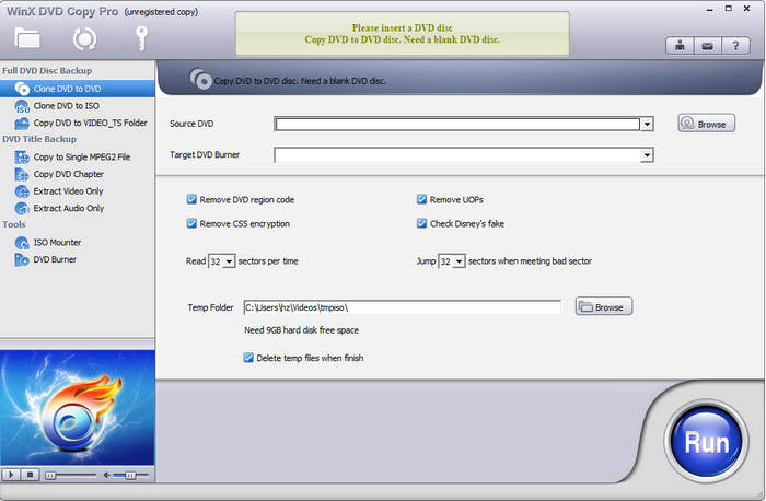 Winx DVD Copy Pro Interface