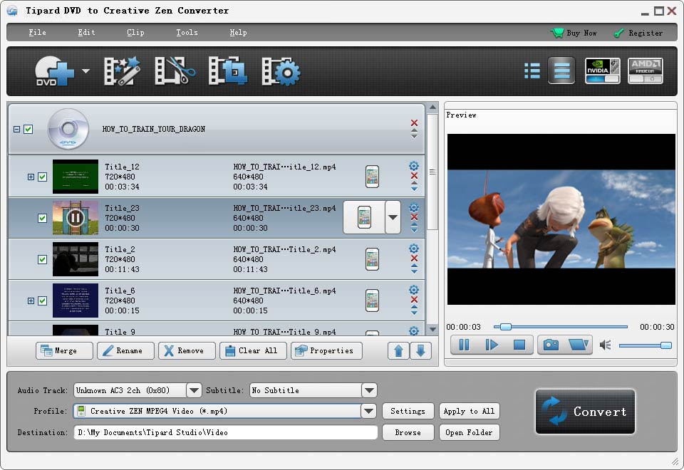 Tipard DVD to Creative Zen Converter screenshot