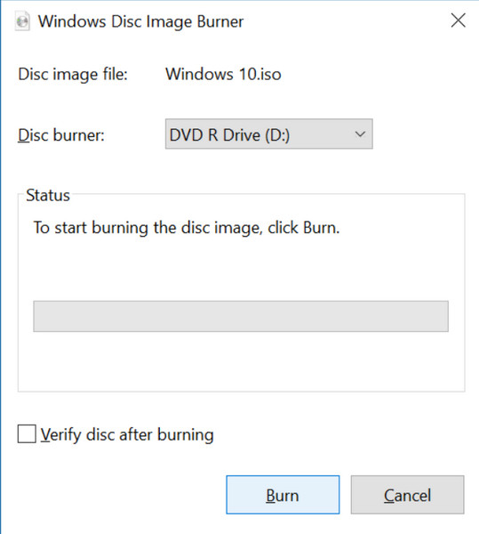 Παράθυρα Disc Burner Image