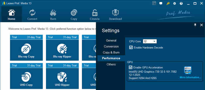 GPU Acceleration in Leawo Prof. Media