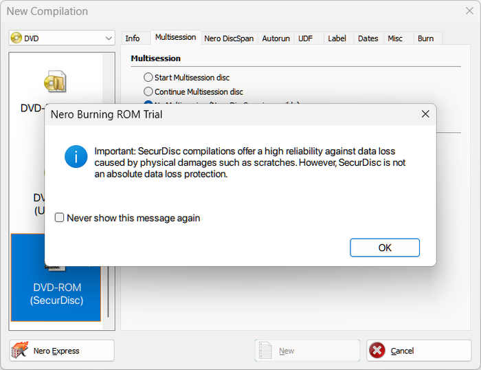 Nero SecurDisc Feature