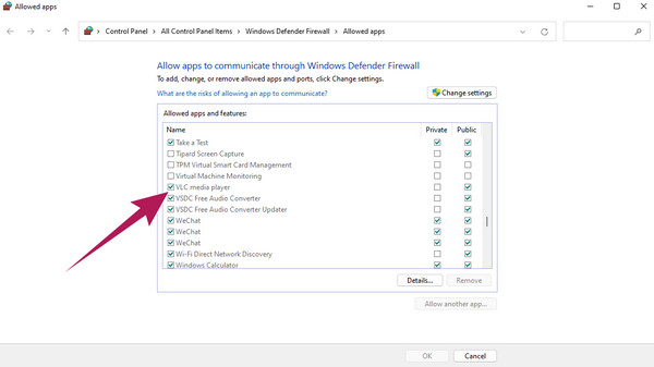 VLC desabilitar firewall