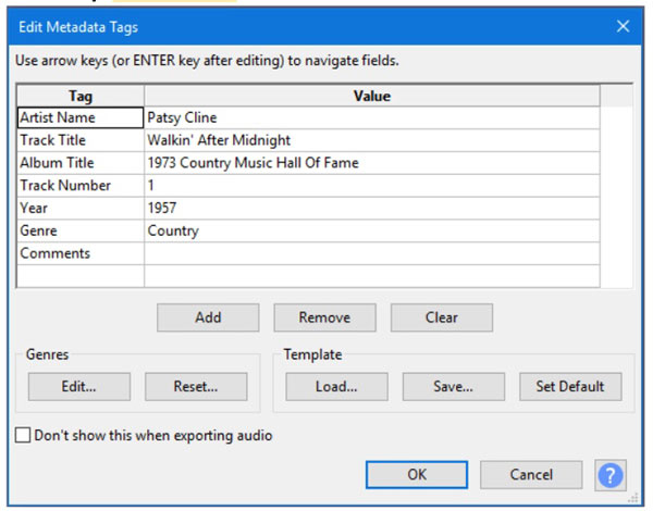 Edit ID3 Tags in Audacity