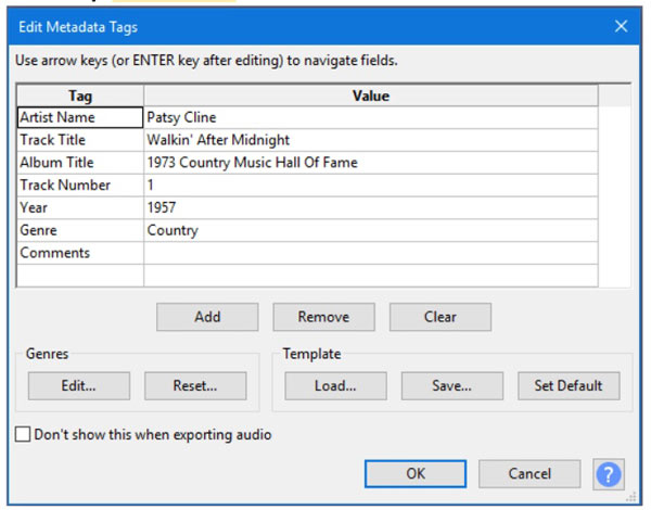 Editar etiquetas ID3 en Audacity