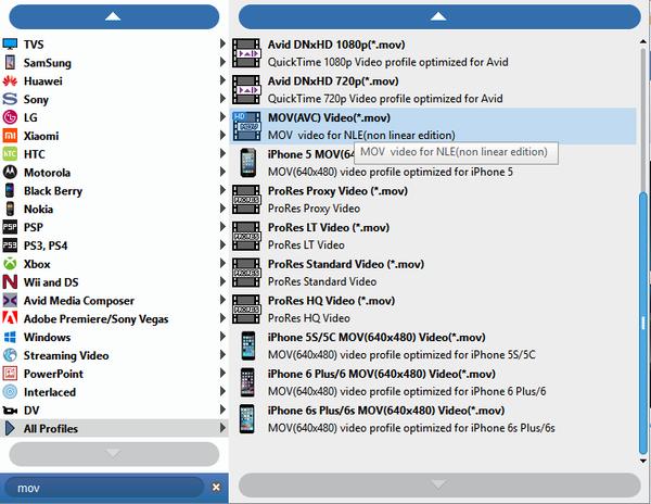 Scegli il file di output mov