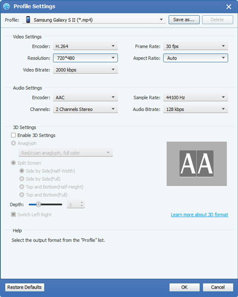 Adjust output settings