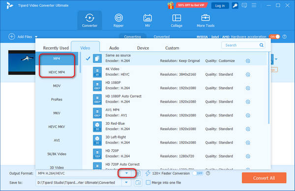 Set MP4 as Output Format Tipard