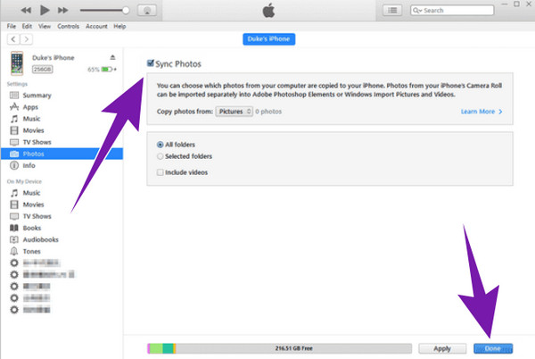 Trasferimento USB iPhone iTunes
