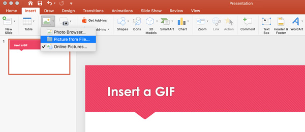 Вставить GIF в PowerPoint Mac