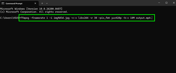 Convert JPG to MP4 FFmpeg