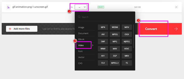 Converter GIF para Vídeo Convertio