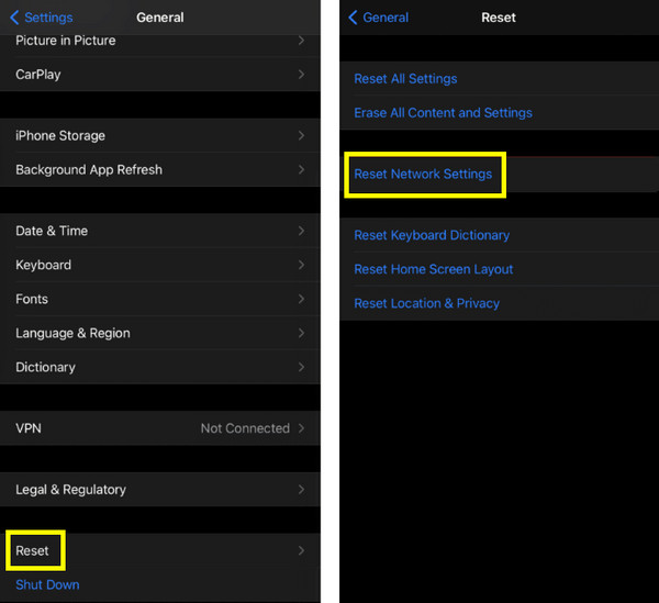 Reiniciar configuración de red iPhone