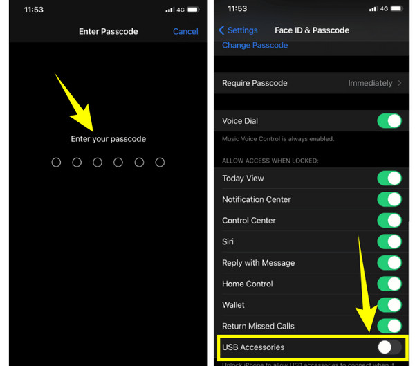 Disattiva la restrizione USB iPhone